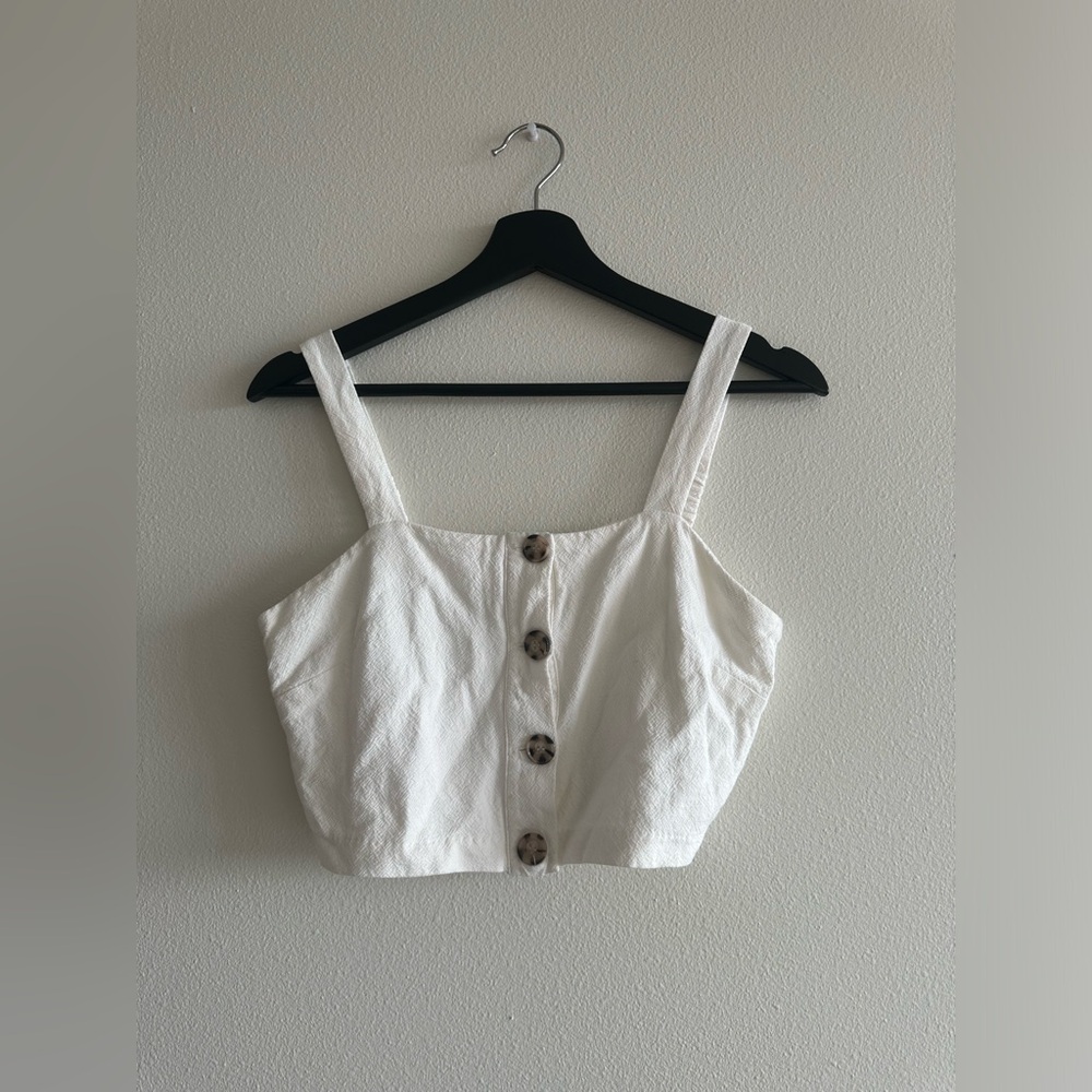 MP | C - Large Button Crop Tank Top in White S